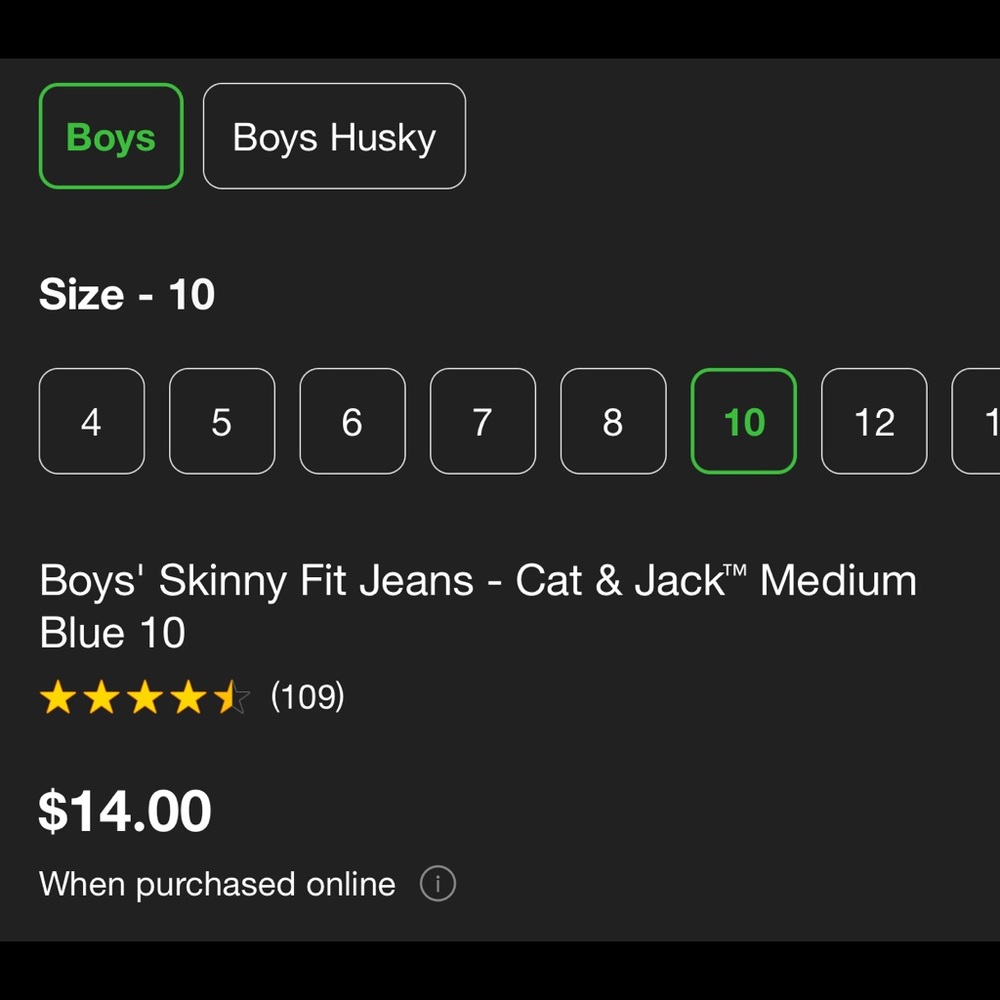 💙 Cat & Jack Skinny Fit Boys Jeans Size 10 - Picture 6 of 10